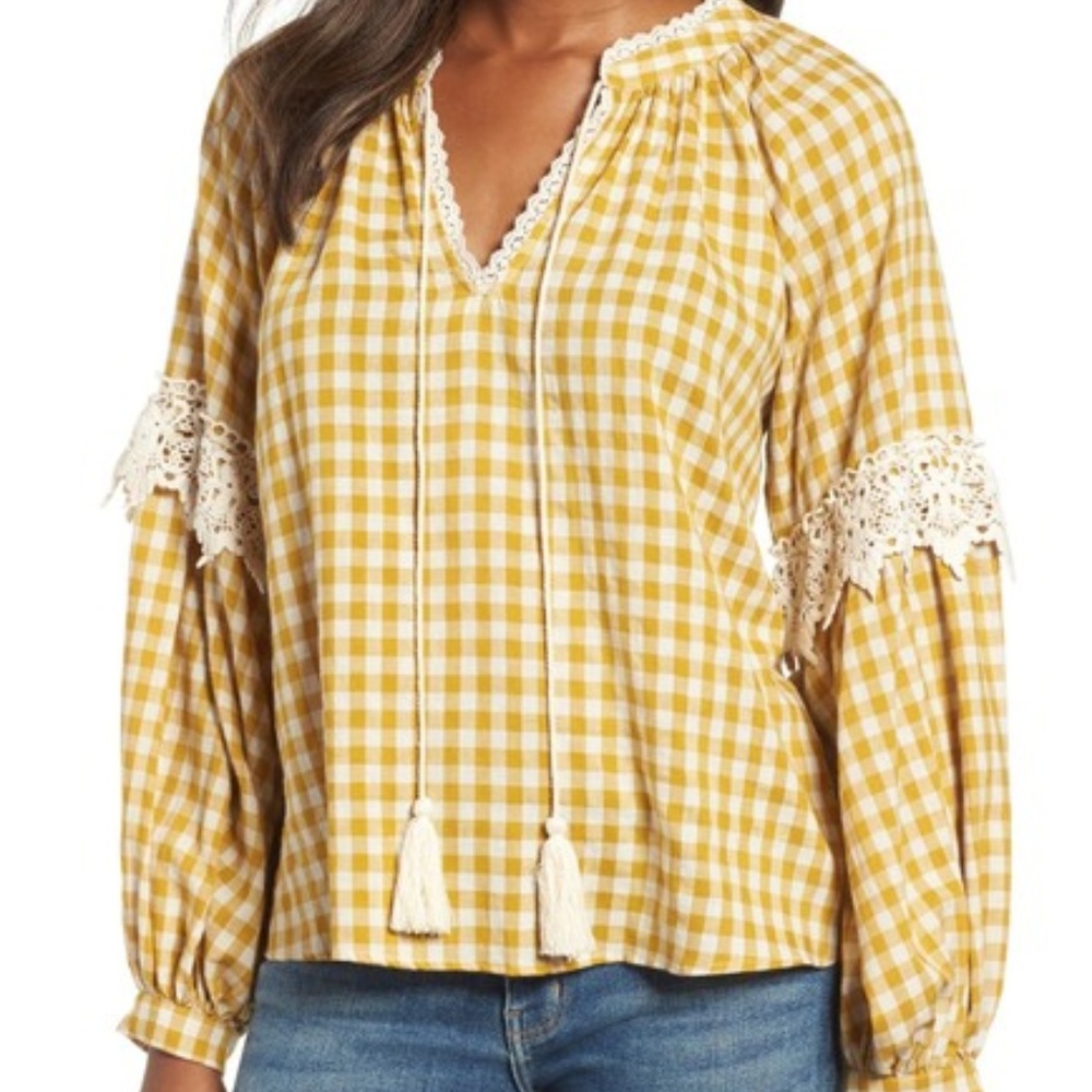 Everleigh Gingham Check Peasant Top Petite
